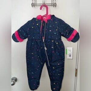 Rothschild Navy Star Print Kids One Piece with Pink Accents